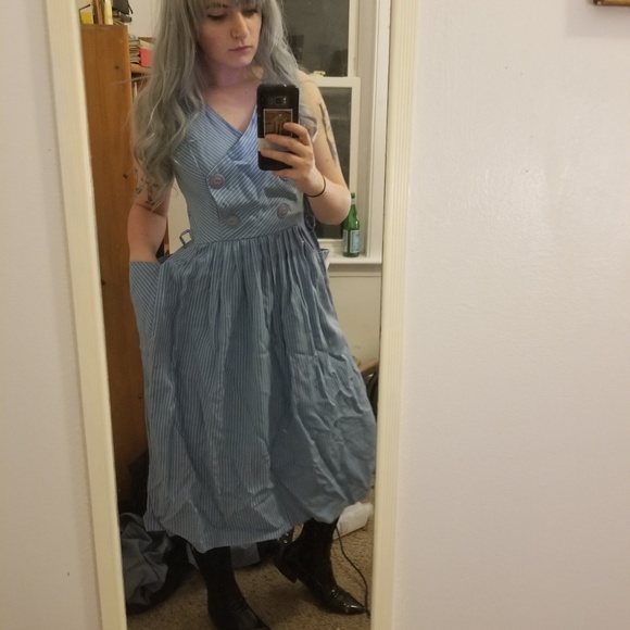 VINTAGE 1960s midi length linen dress - Picture 3 of 5